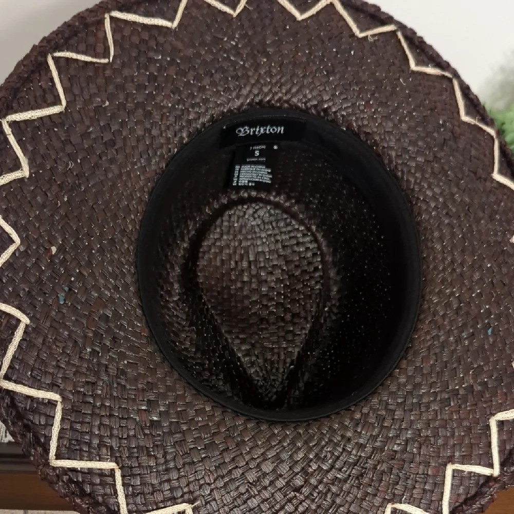 Brixton Dark Brown Woven Hat with Cream Zigzag Accent